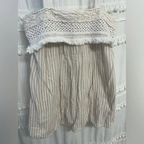 Zara 100% cotton dress / top w crochet detail beige and cream vertical stripes L - Picture 2 of 11